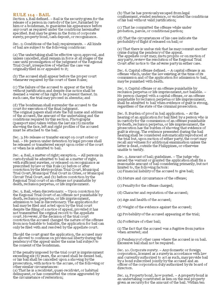Analysis of Bail Provisions in the Rules of Court Regarding Eligibility