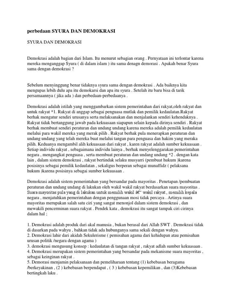 Perbedaan Syura Dan Demokrasi | PDF