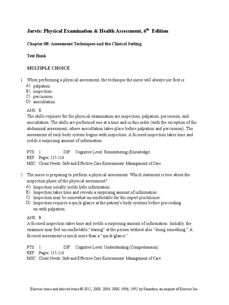 2011 Physical Examination and Health Assessment, 6e Questions Chapter 08 PDF Physical