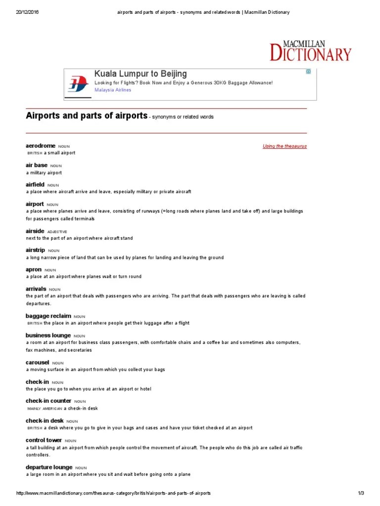Airports and Parts of Airports Synonyms and Related Words _ Macmillan