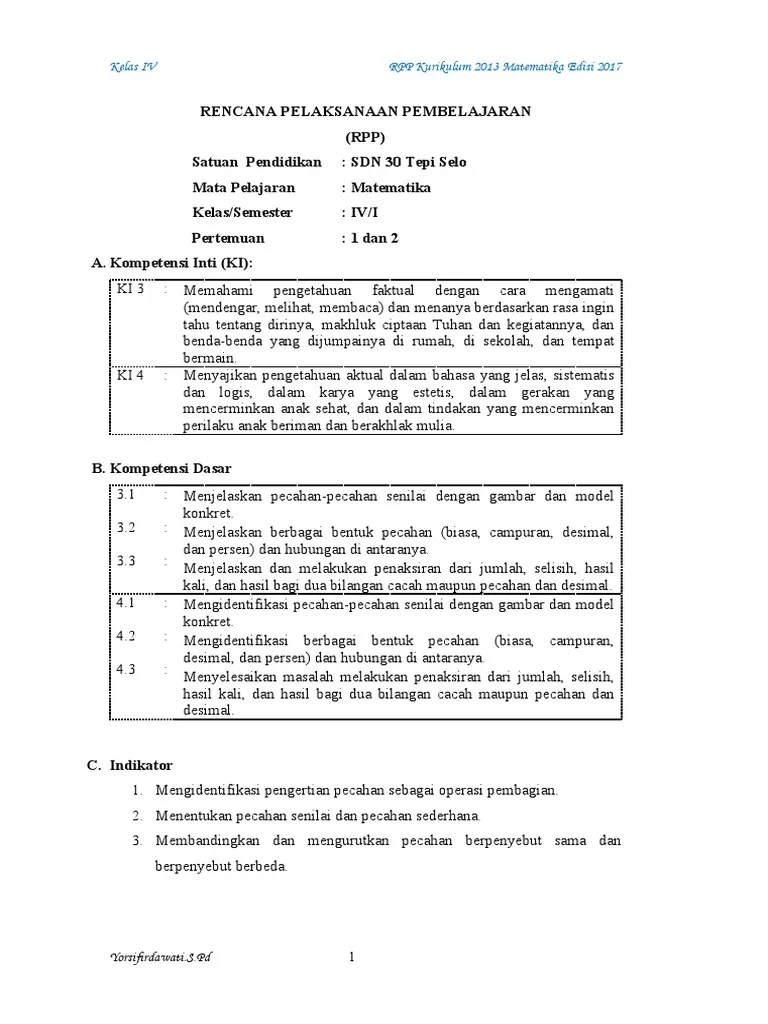 Rpp Kelas 4 Melakukan Operasi Perkalian Dan Pembagian