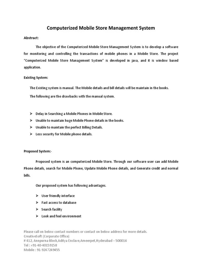 16) Computerized Mobile Store Management System (Abstract) PDF