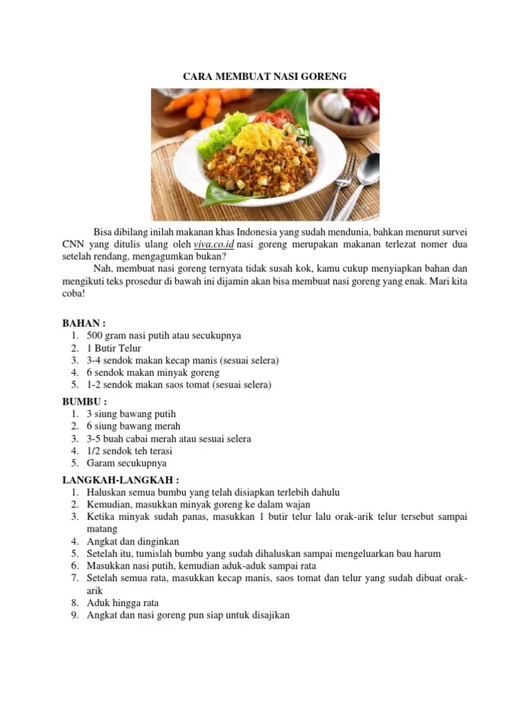 Teks Prosedur Bahasa Inggris Cara Membuat Nasi Goreng – Lukisan
