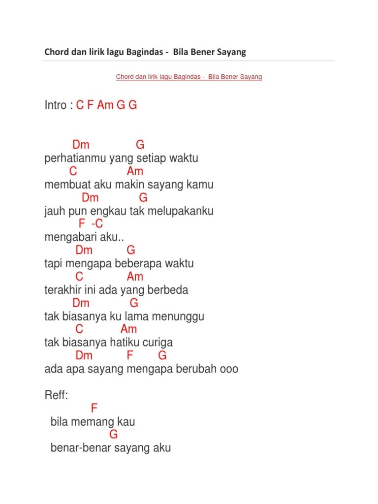 Chord Dan Lirik Lagu Bagindas - Bila Bener Sayang | PDF