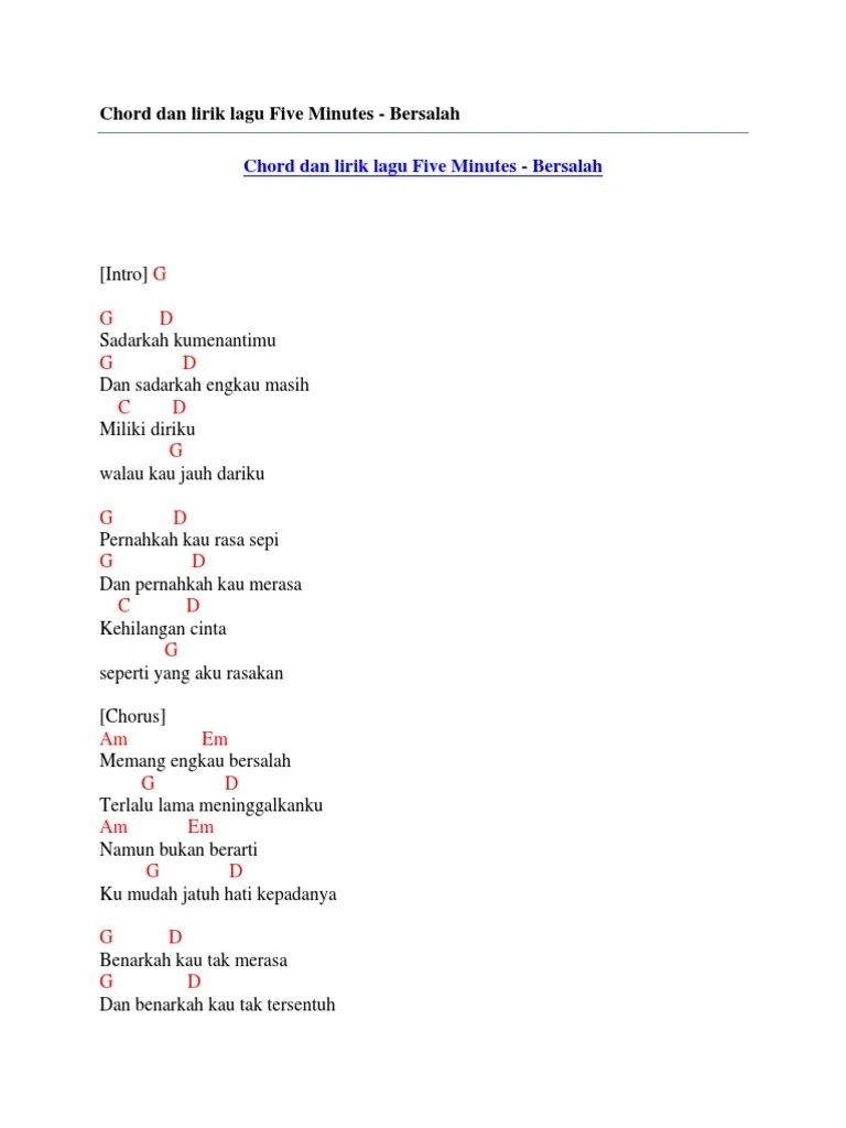 Chord Dan Lirik Lagu Five Minutes - Bersalah | PDF