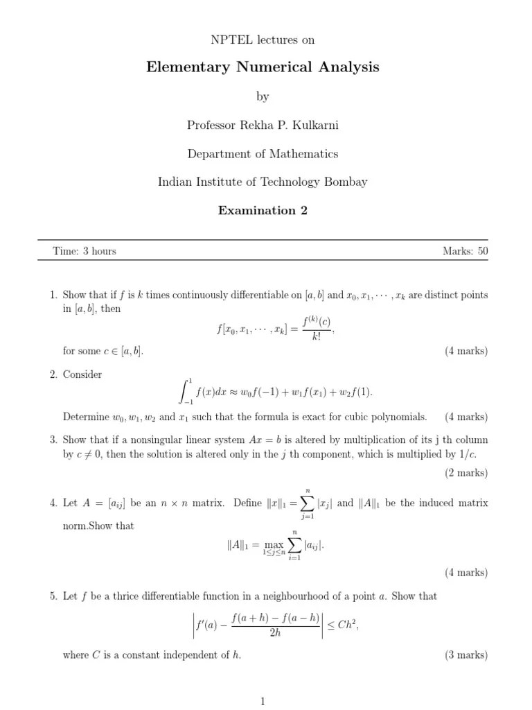 Numerical Analysis Examination Exploring Key Concepts in Numerical