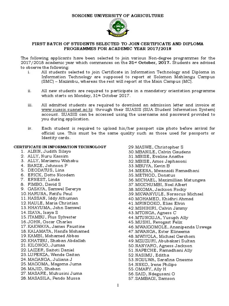 Selected Student to join Non Degree program at SUA 2017 Computer