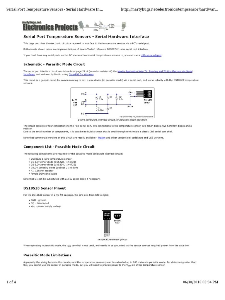 Serial Port Temperature Sensors Serial Hardware Interface Schematic Parasitic Mode Circuit