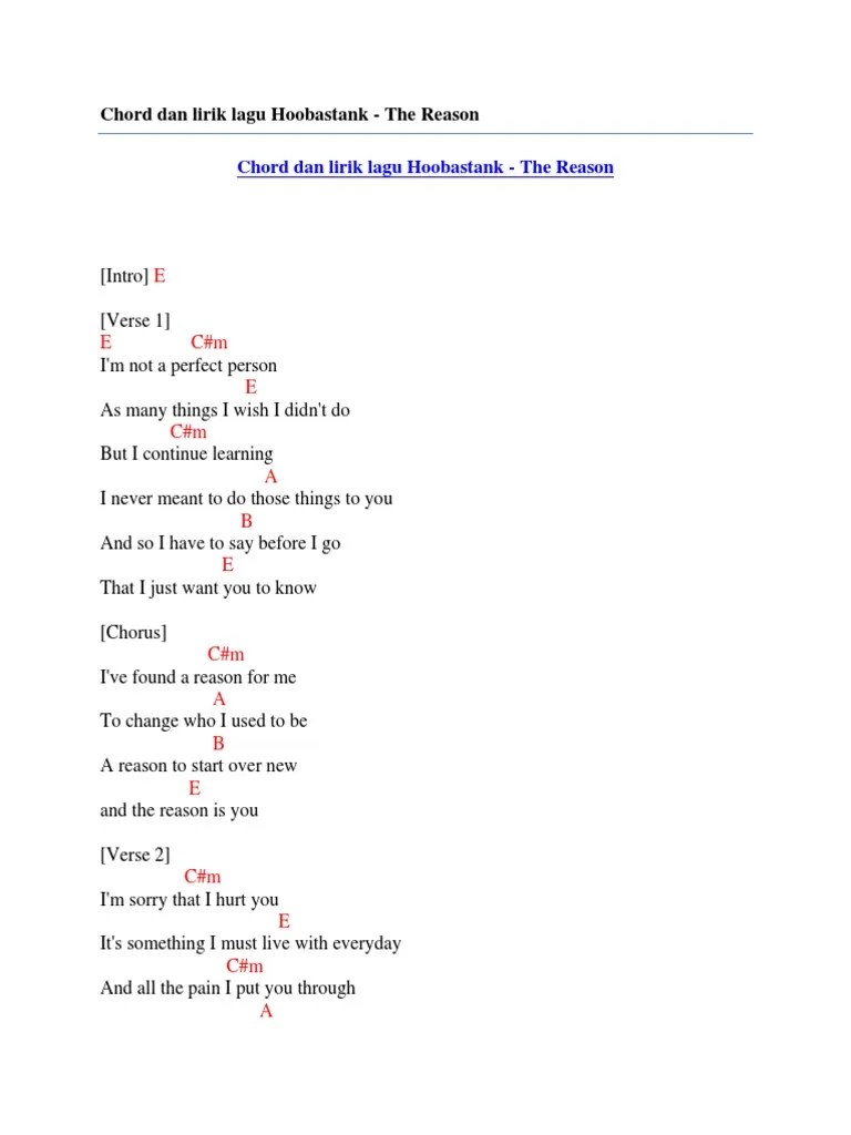 Chord Lagu You Are The Reason