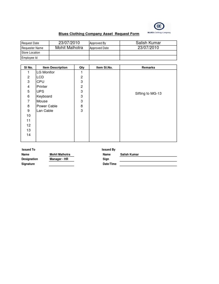 Material Request Form