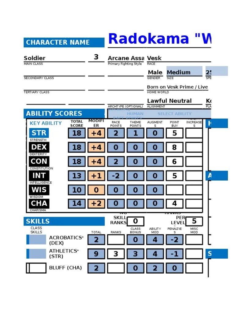 Starfinder Character Sheet PDF Leisure Armed Conflict