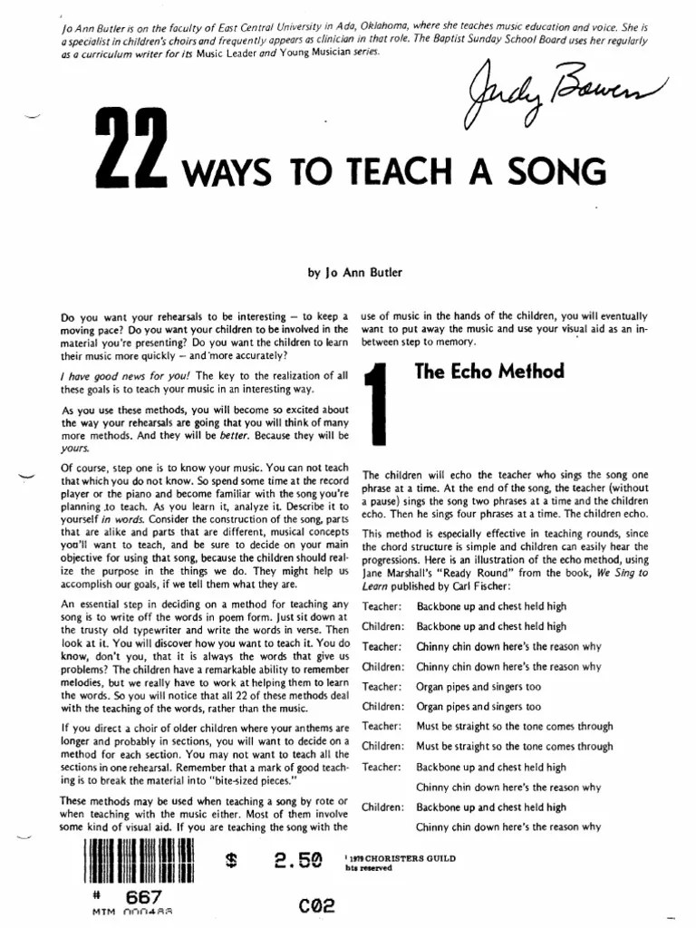 22 Ways To Teach A Song Jo Ann Butler