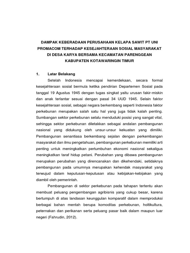 DAMPAK KEBERADAAN PERUSAHAAN KELAPA SAWIT PT UNI TERHADAP