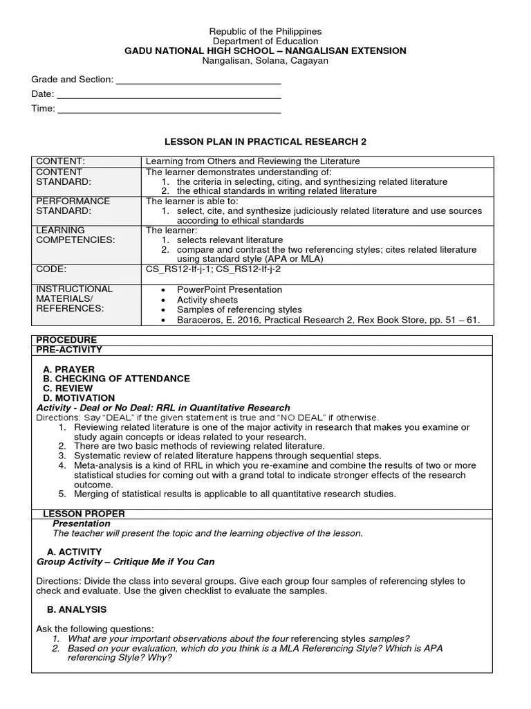 Lesson Plan in Practical Research 1.docx DLP PDF Lesson Plan Citation