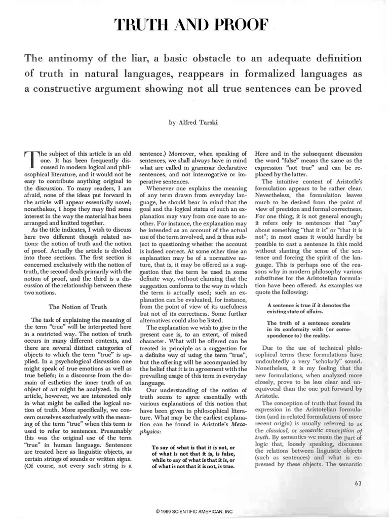 Truth and proof Alfred Tarski.pdf Truth Logic