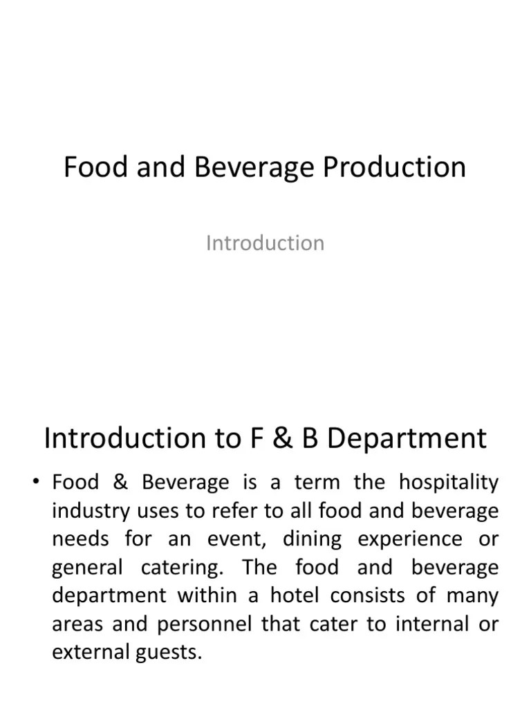 F & B Production Lesson 1 PDF Chef Restaurants