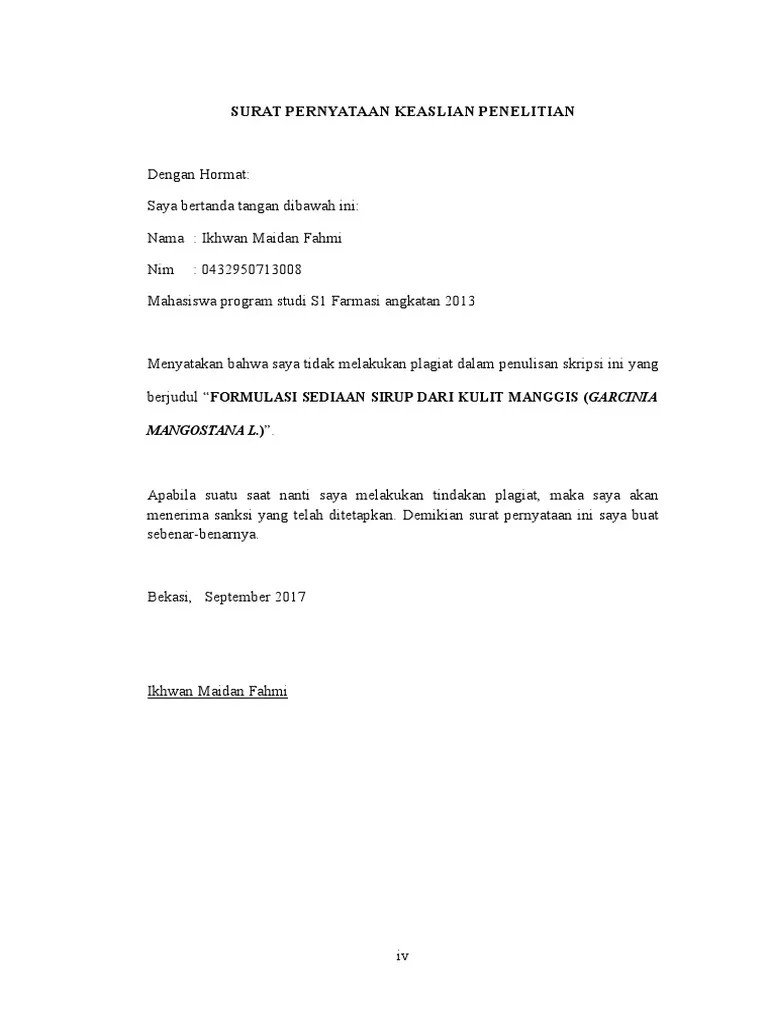 Contoh Surat Pernyataan Skripsi - Surat Pernyataan Skripsi