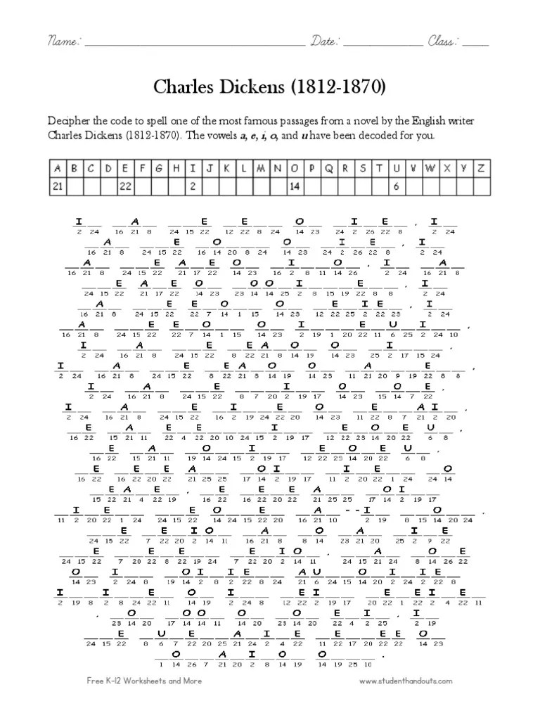 Charles Dickens Tale of Two Cities Code Puzzle