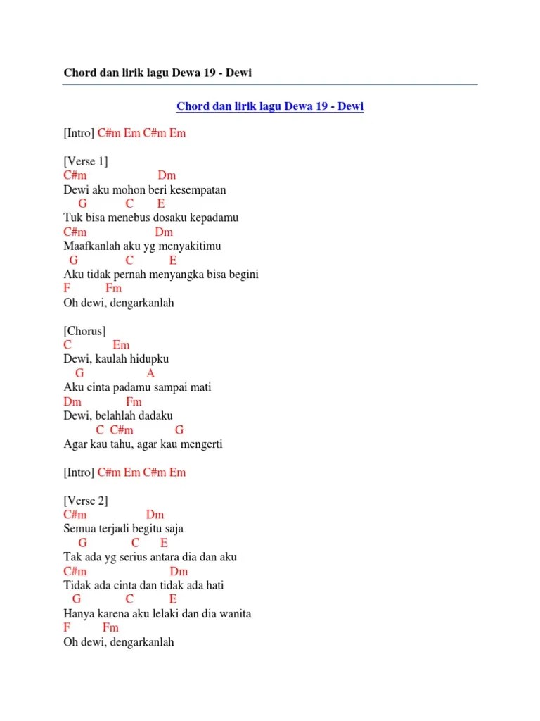 Kunci Gitar Lagu Dewa 19 Dewi - Chord dan Lirik Lagu