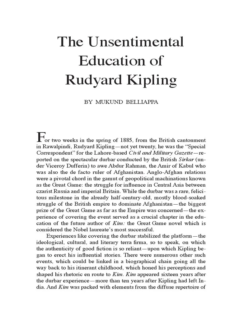 The Unsentimental Education of Rudyard Kipling Rudyard