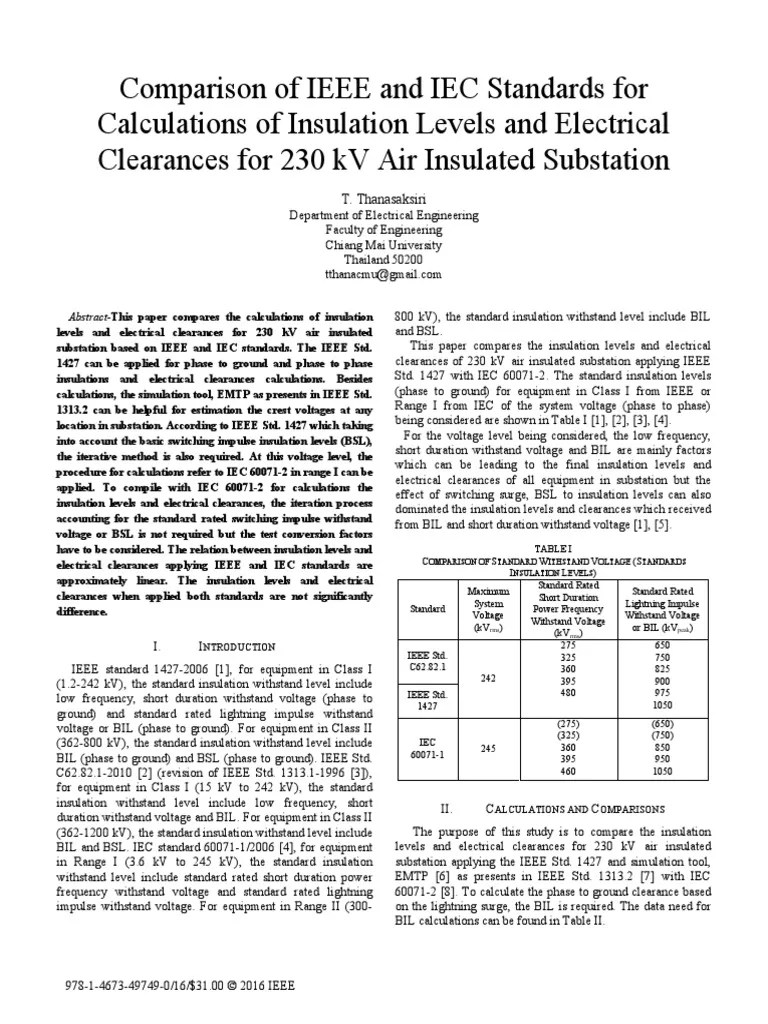 Comparison of IEEE and IEC Standards for Calculations of