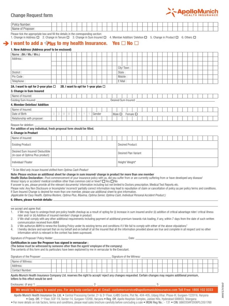 Apollo Change request form.pdf Insurance Service Industries