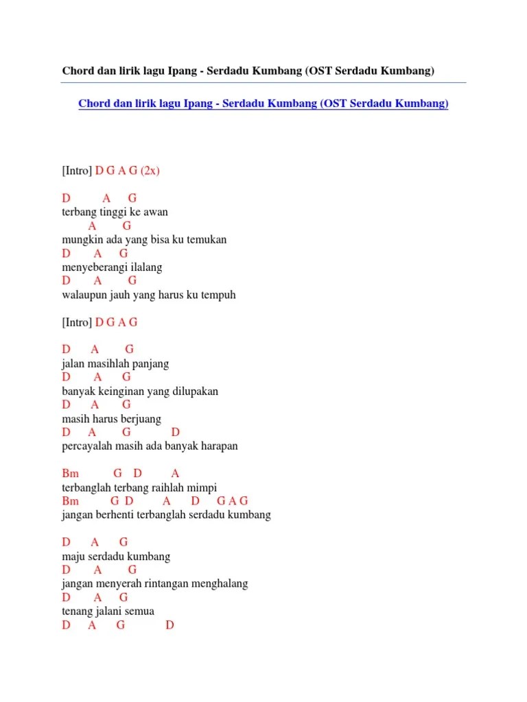 Chord Dan Lirik Lagu Ipang - Serdadu Kumbang (OST Serdadu Kumbang) | PDF