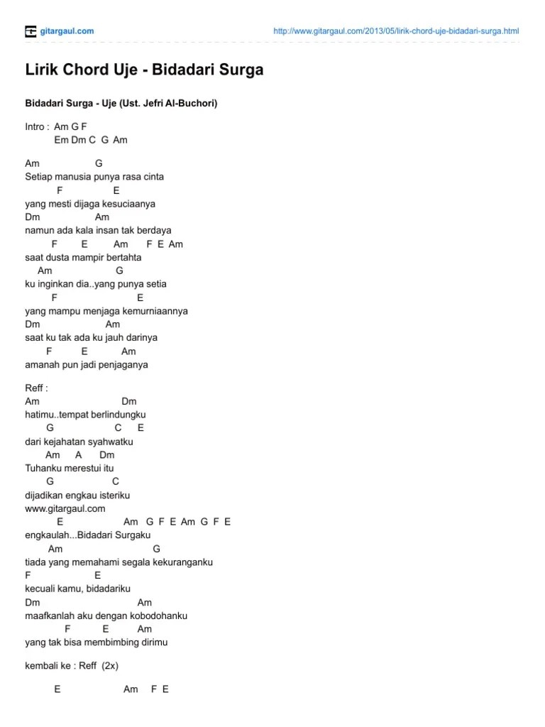 Lirik Chord Uje - Bidadari Surga | PDF