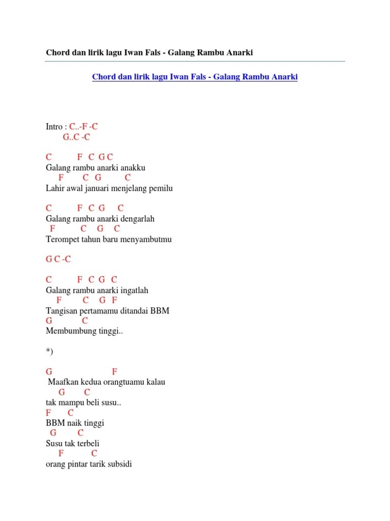 Chord Dan Lirik Lagu Iwan Fals - Galang Rambu Anarki | PDF