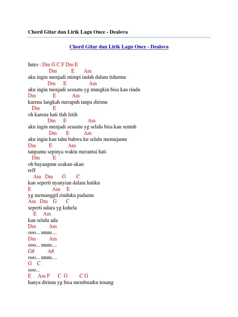 Chord Gitar Dan Lirik Lagu Once - Dealova | PDF