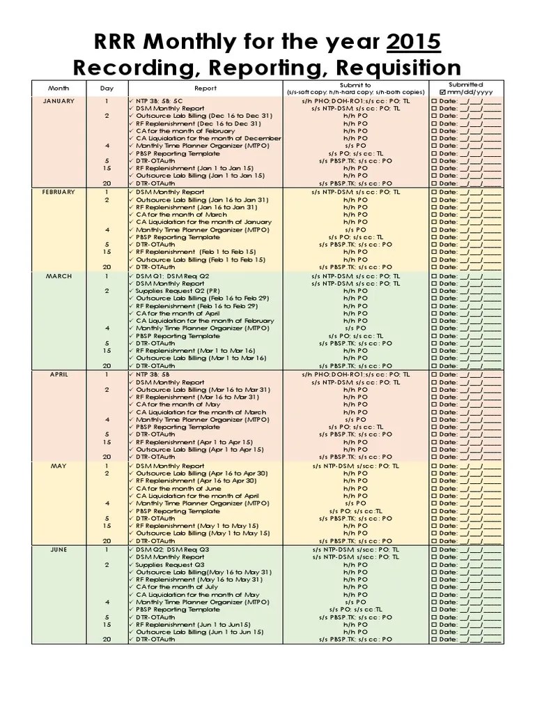 Recording and Reporting Schedule PDF