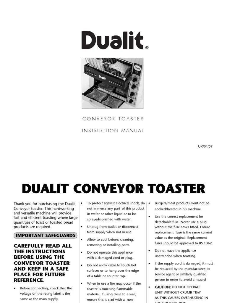 Dualit Conveyor Toaster Manual.pdf Toast Ac Power Plugs And Sockets