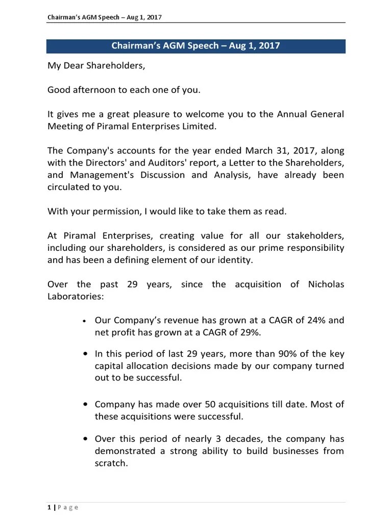 Chairmans AGM Speech 20170809092431 Dividend Board Of Directors