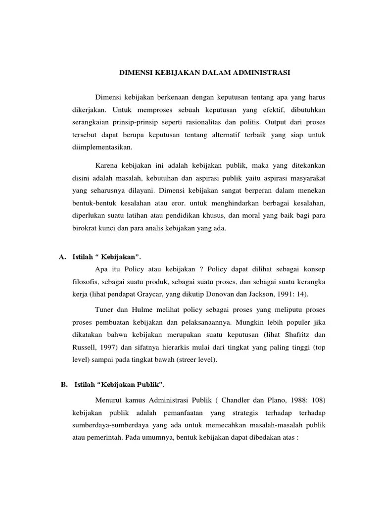 Dimensi Kebijakan Dalam Administrasi | PDF