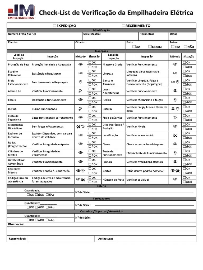 CheckList Empilhadeira Eletrica Engenharia Ciência