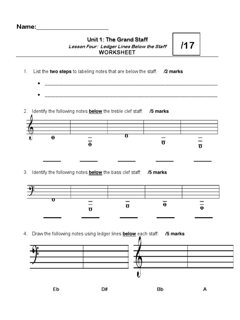 Unit 1Lesson 4Ledger Lines BelowWorksheet