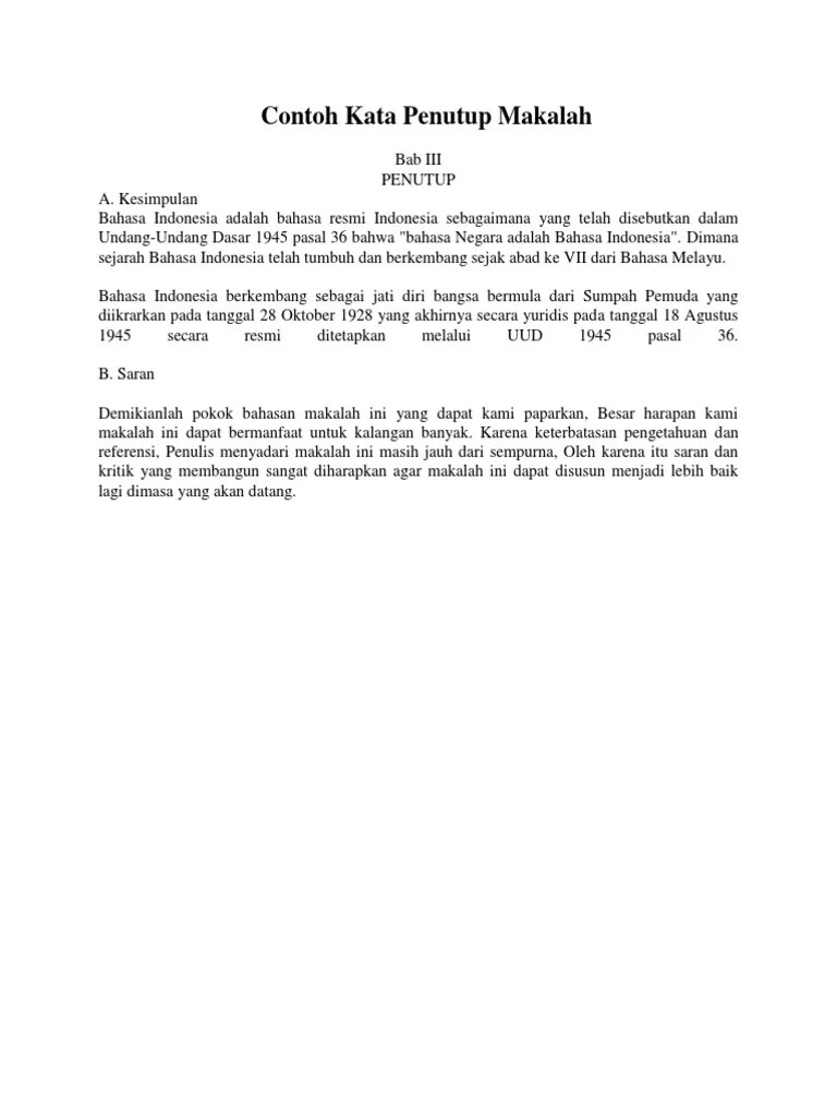 Contoh Kata Penutup Makalah Sejarah