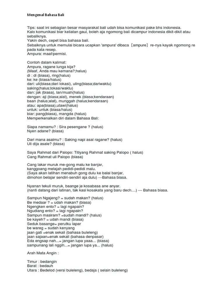Cara Belajar Bahasa Bali | PDF