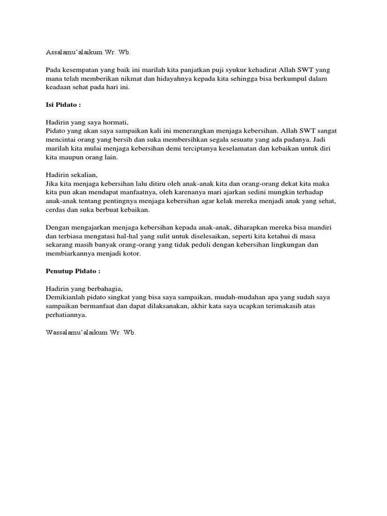 Contoh Naskah Pidato Singkat Tentang Kebersihan Lingkungan Sekolah