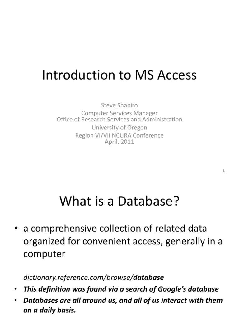 Introduction To MS Access PDF Microsoft Access Databases