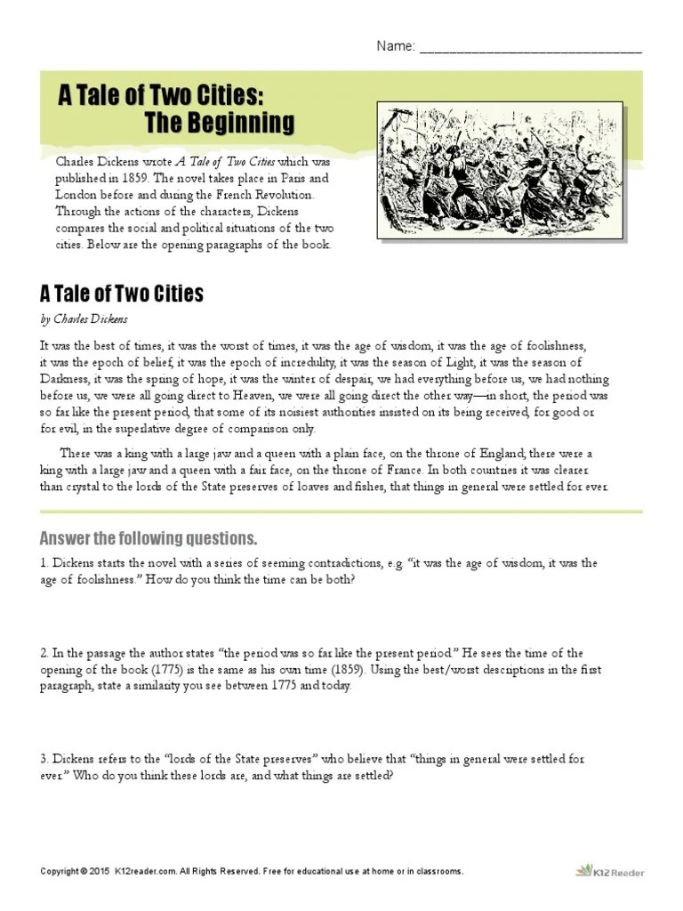 A Tale of Two Cities the Beginning A Tale Of Two Cities Fiction