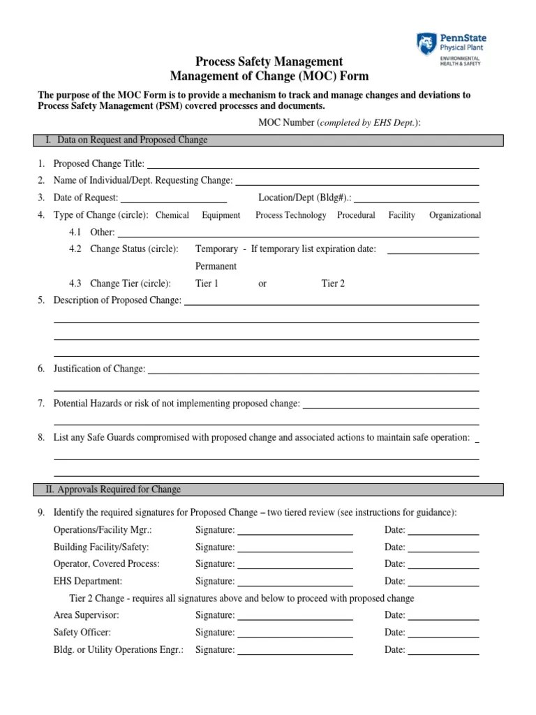 management of change form Safety Technology