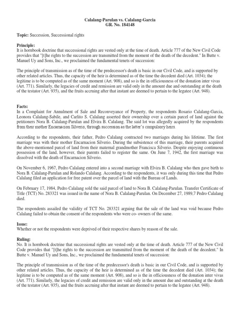 Succession Cases Will And Testament Intestacy