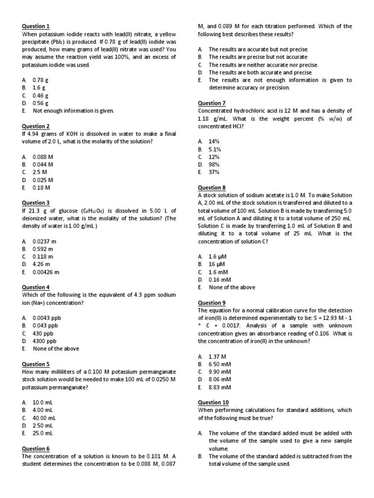 Analytical Chemistry MCQs with Answer Key Gas Chromatography