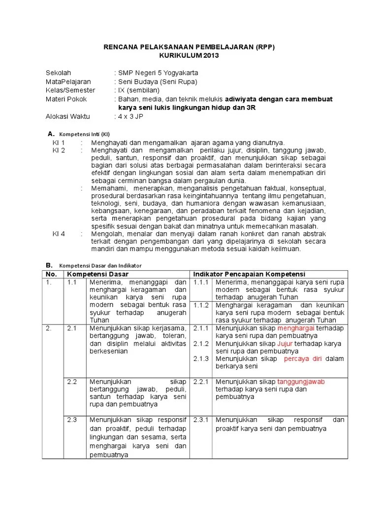 Contoh sk sekolah adiwiyata format word info pendidikan terbaru. Rpp Seni Lukis New Adiwiyata