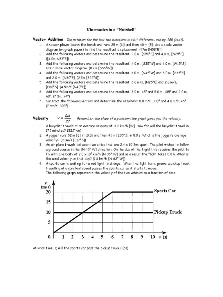 Kinematics Worksheet Acceleration Projectiles