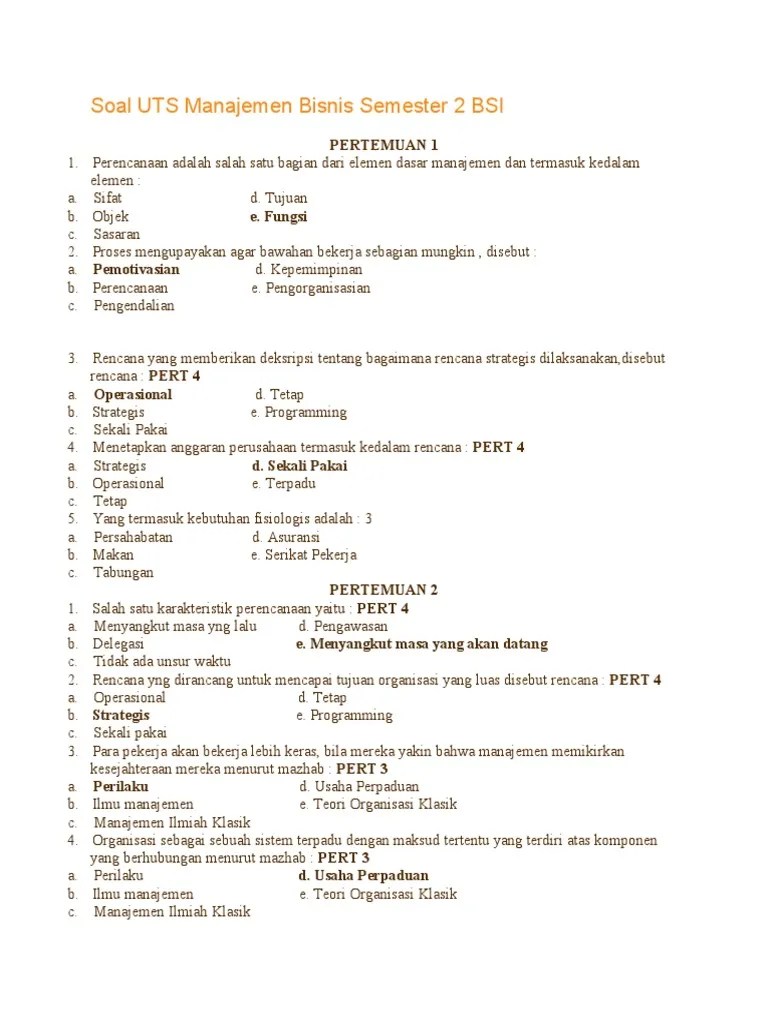 Contoh Soal Uts Pengantar Bisnis Semester 1 Berbagi