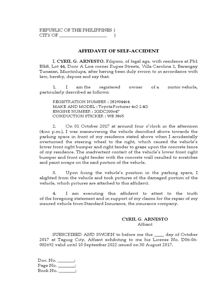 Affidavit of SelfAccident