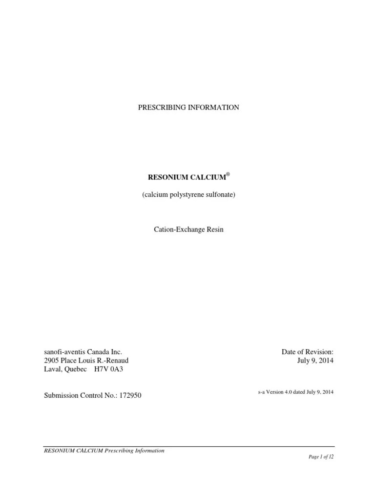 Resonium Calcium PDF PDF Constipation Dose (Biochemistry)