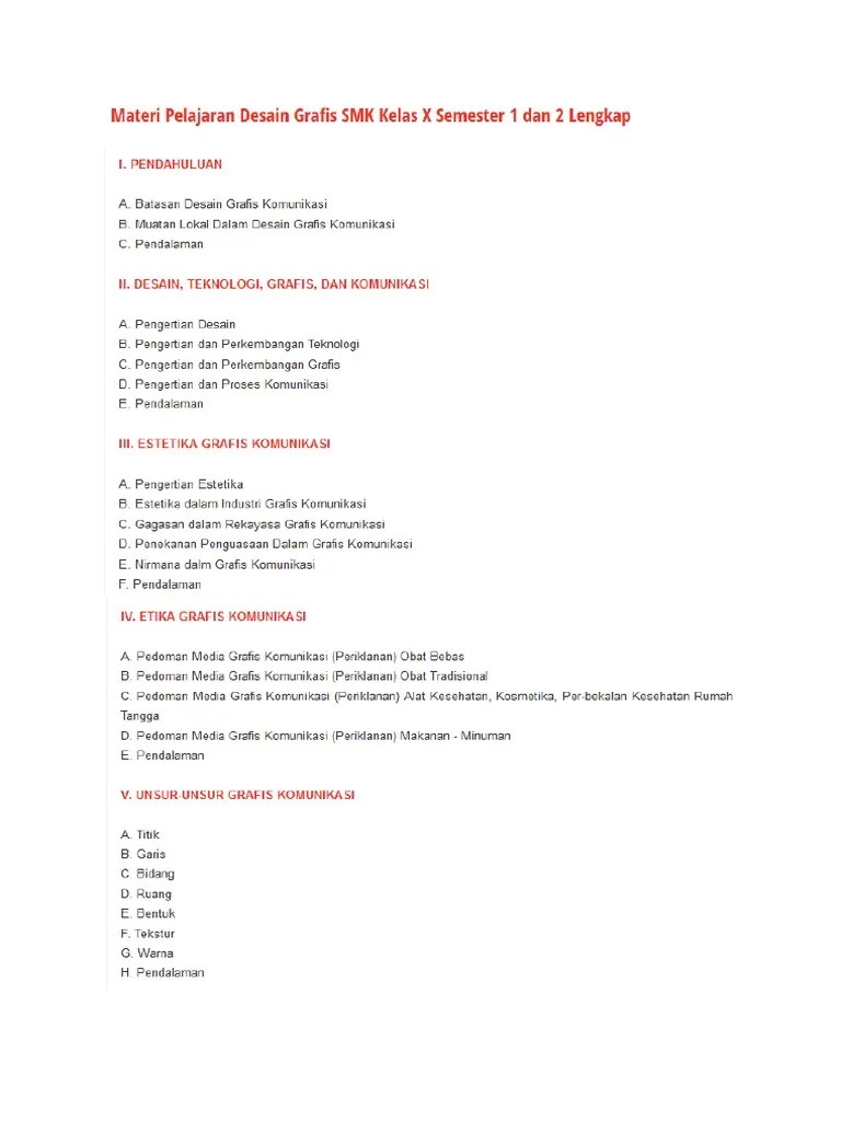 Materi Pelajaran Desain Grafis SMK Kelas X Semester 1 Dan 2 2017 PDF